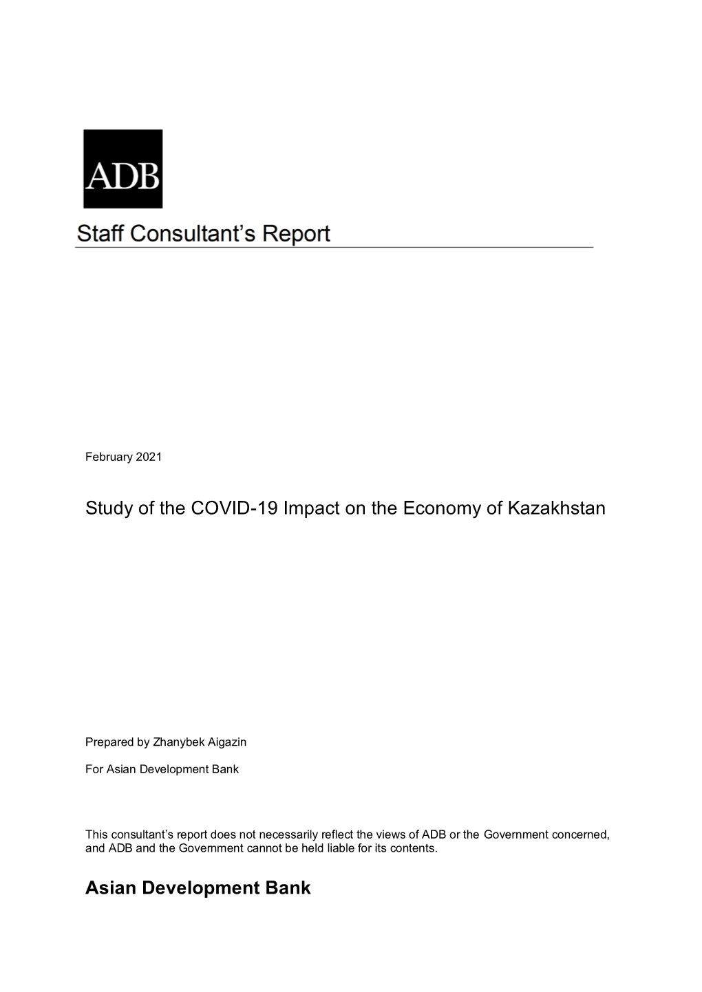 Study of the COVID-19 Impact on the Economy of Kazakhstan