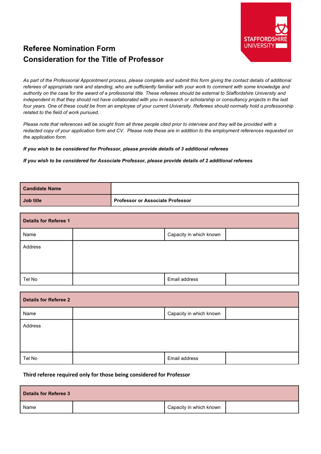 Referee Nomination Form