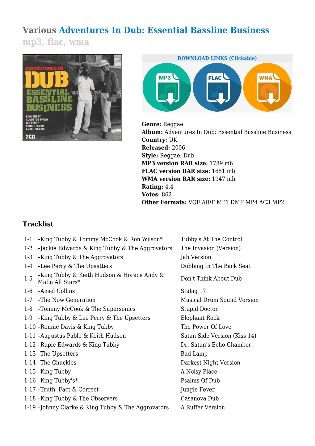 Various Adventures in Dub: Essential Bassline Business Mp3, Flac, Wma