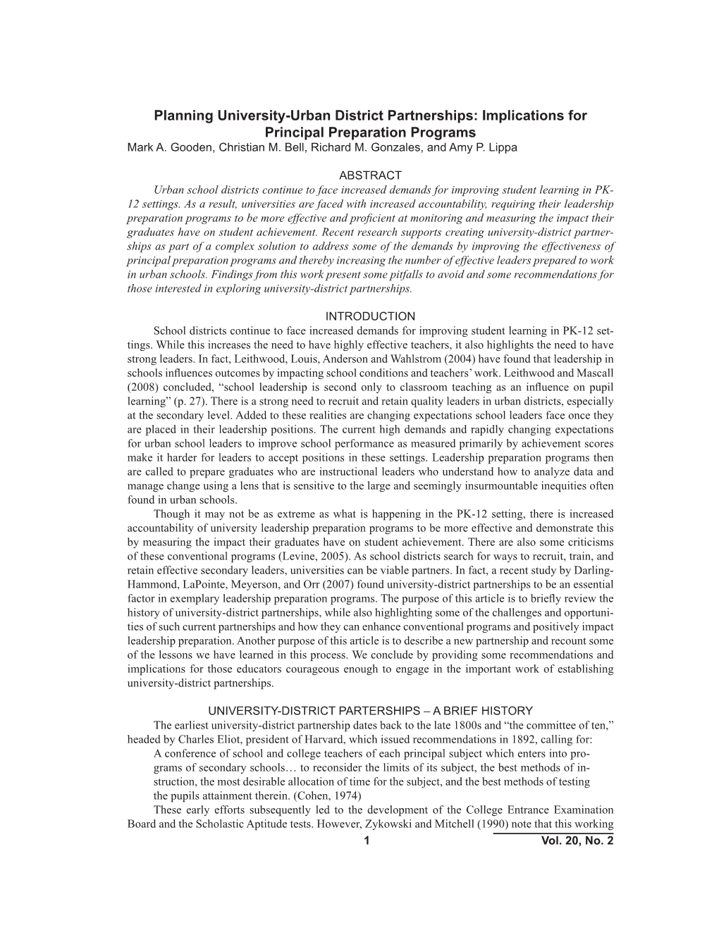 Planning University-Urban District Partnerships: Implications for Principal Preparation Programs Mark A