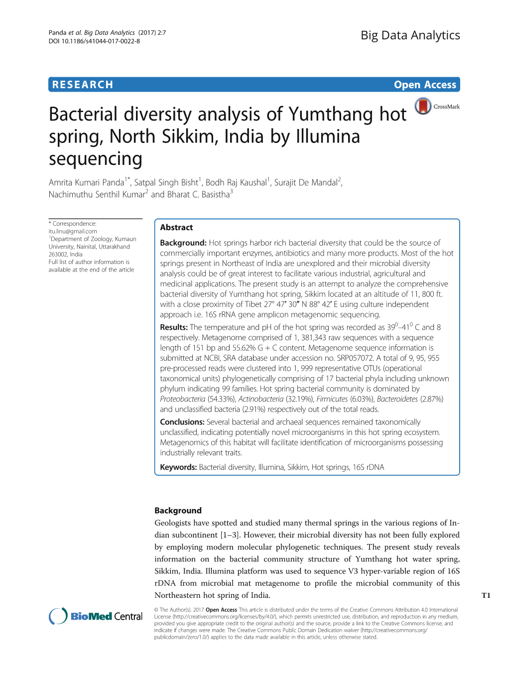 Bacterial Diversity Analysis of Yumthang Hot Spring, North Sikkim