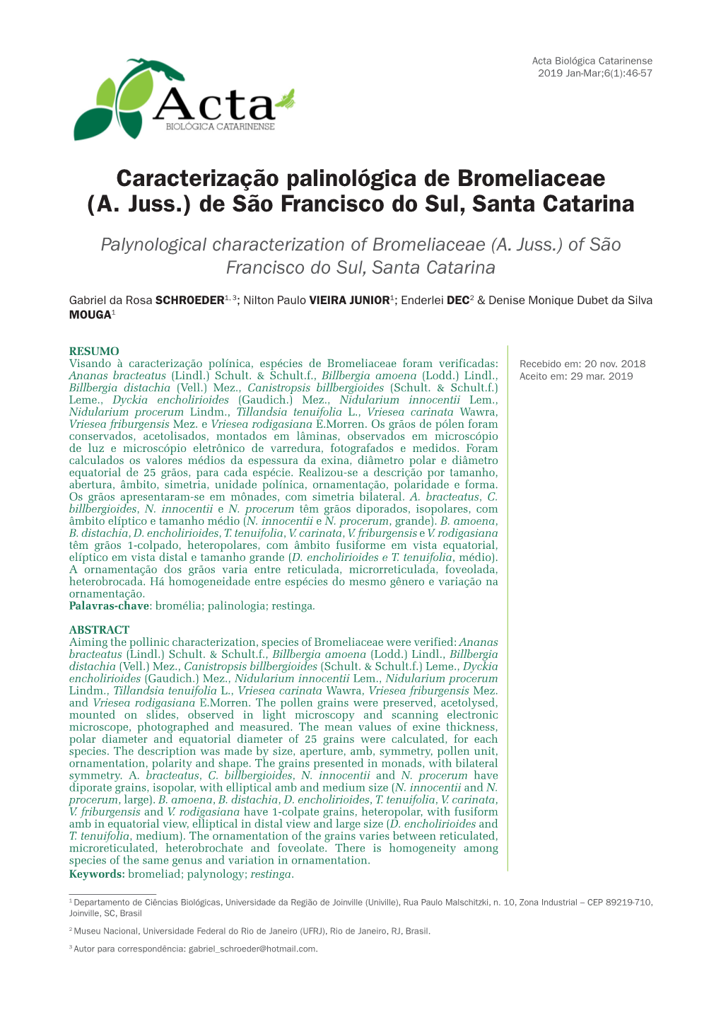 Caracterização Palinológica De Bromeliaceae (A