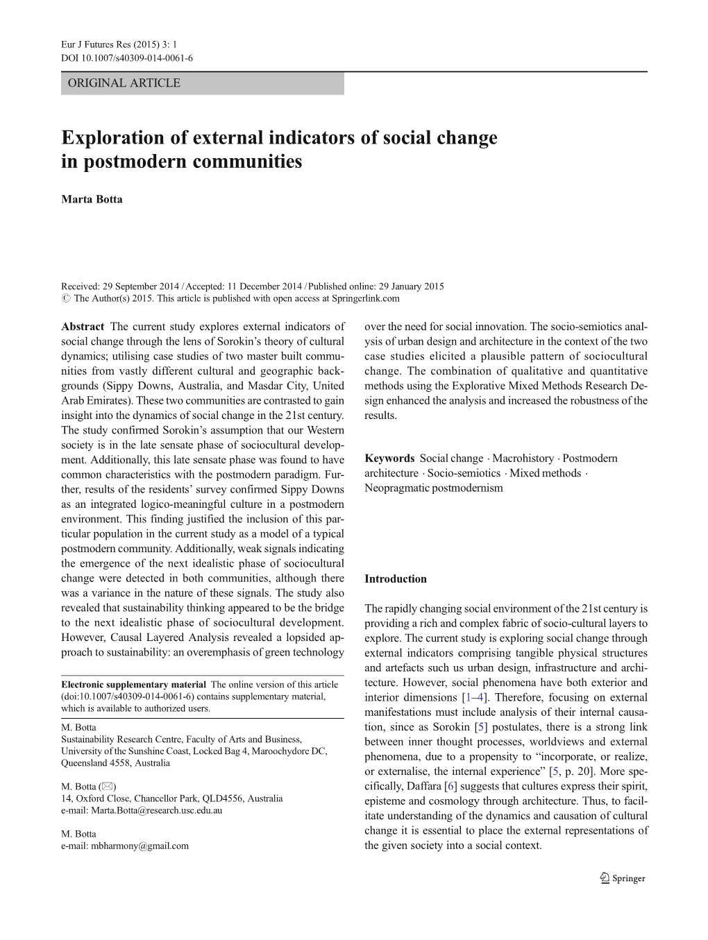 Exploration of External Indicators of Social Change in Postmodern Communities