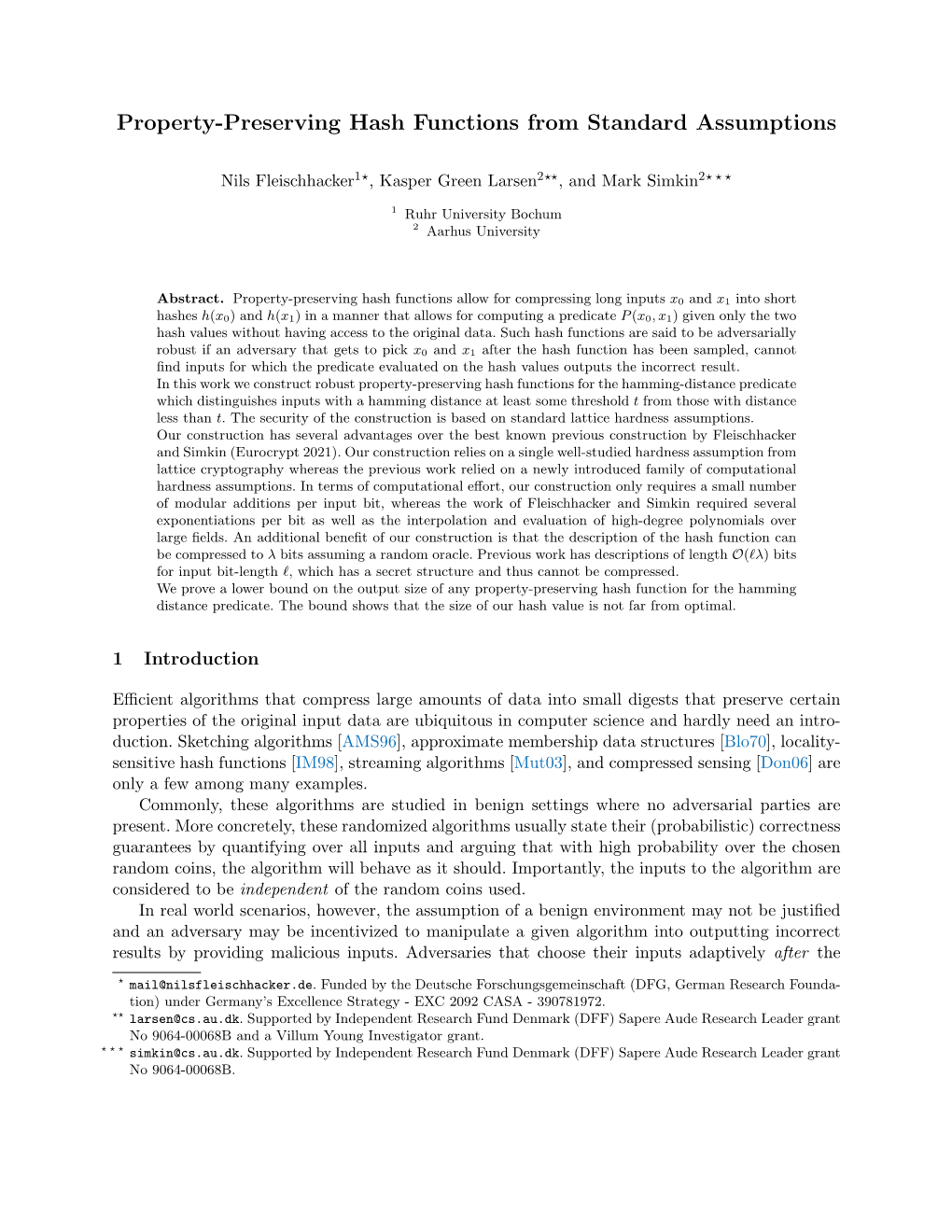 Property-Preserving Hash Functions from Standard Assumptions