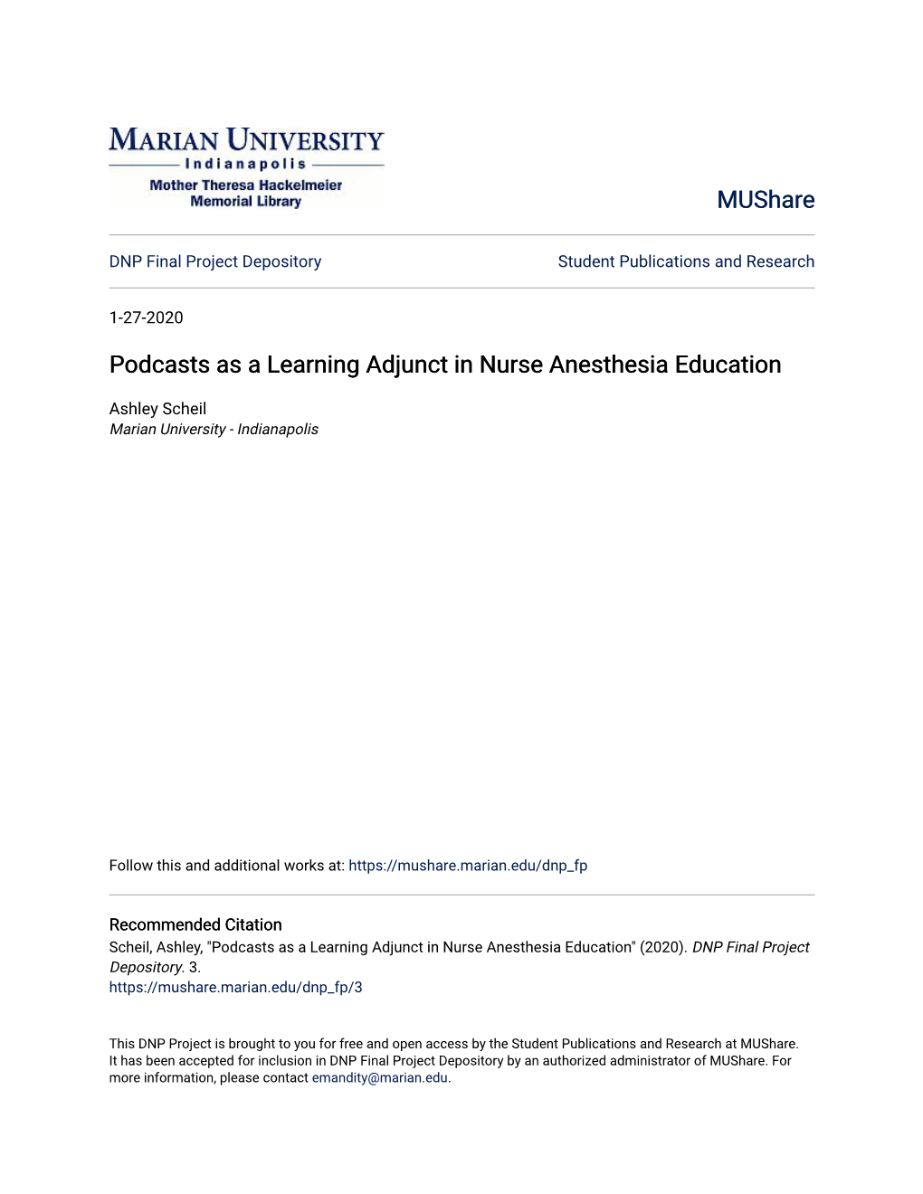 Podcasts As a Learning Adjunct in Nurse Anesthesia Education