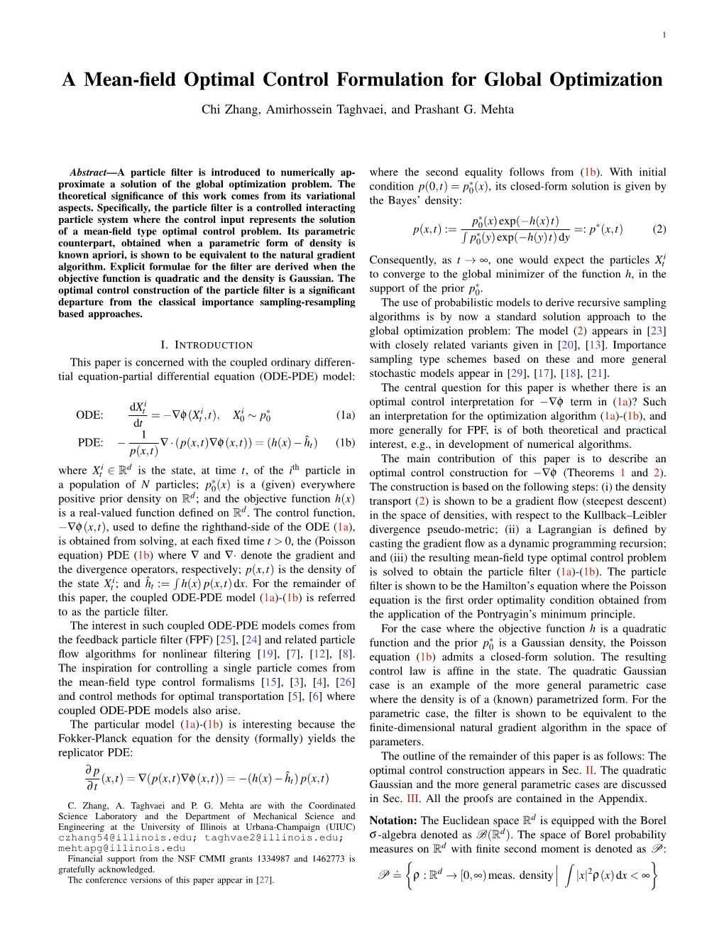 A Mean-Field Optimal Control Formulation for Global Optimization