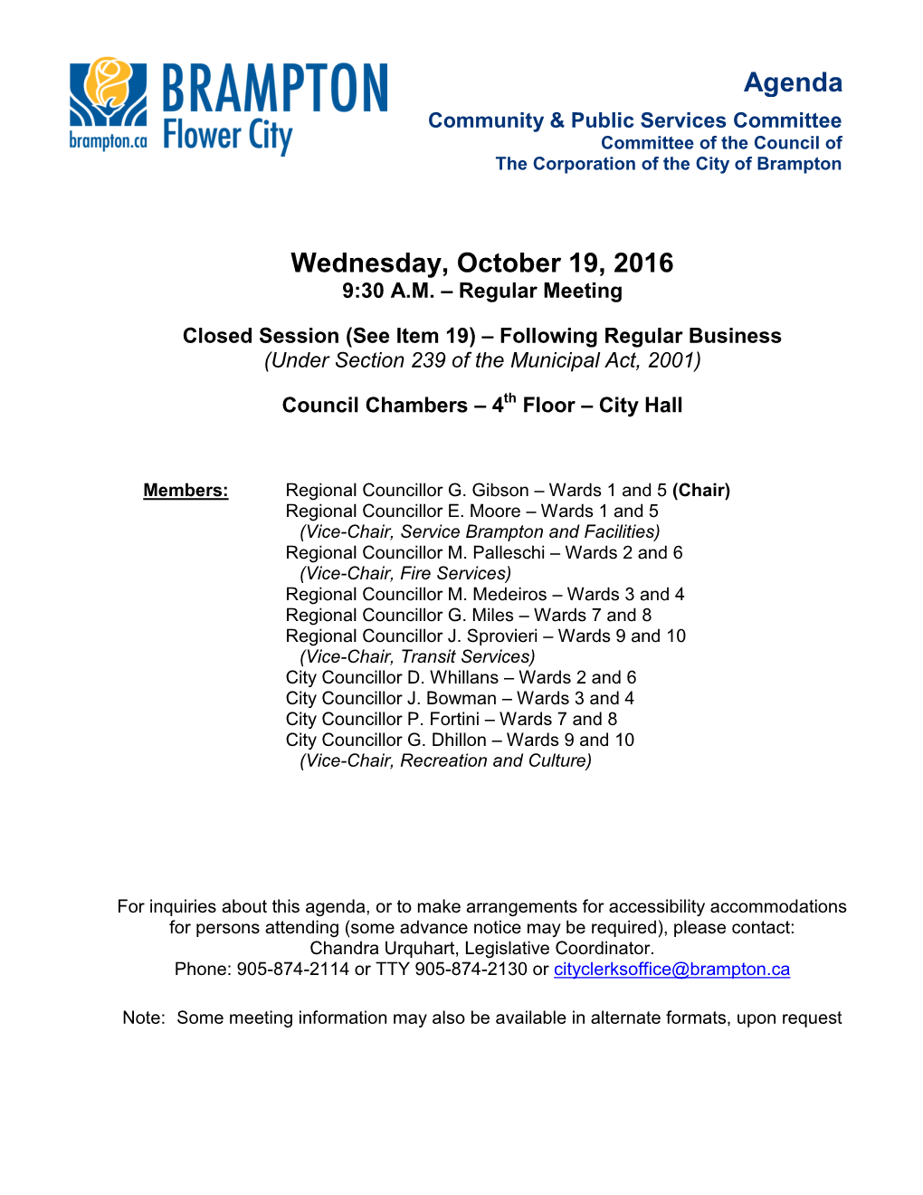 Community and Public Services Committee Agenda for October 19