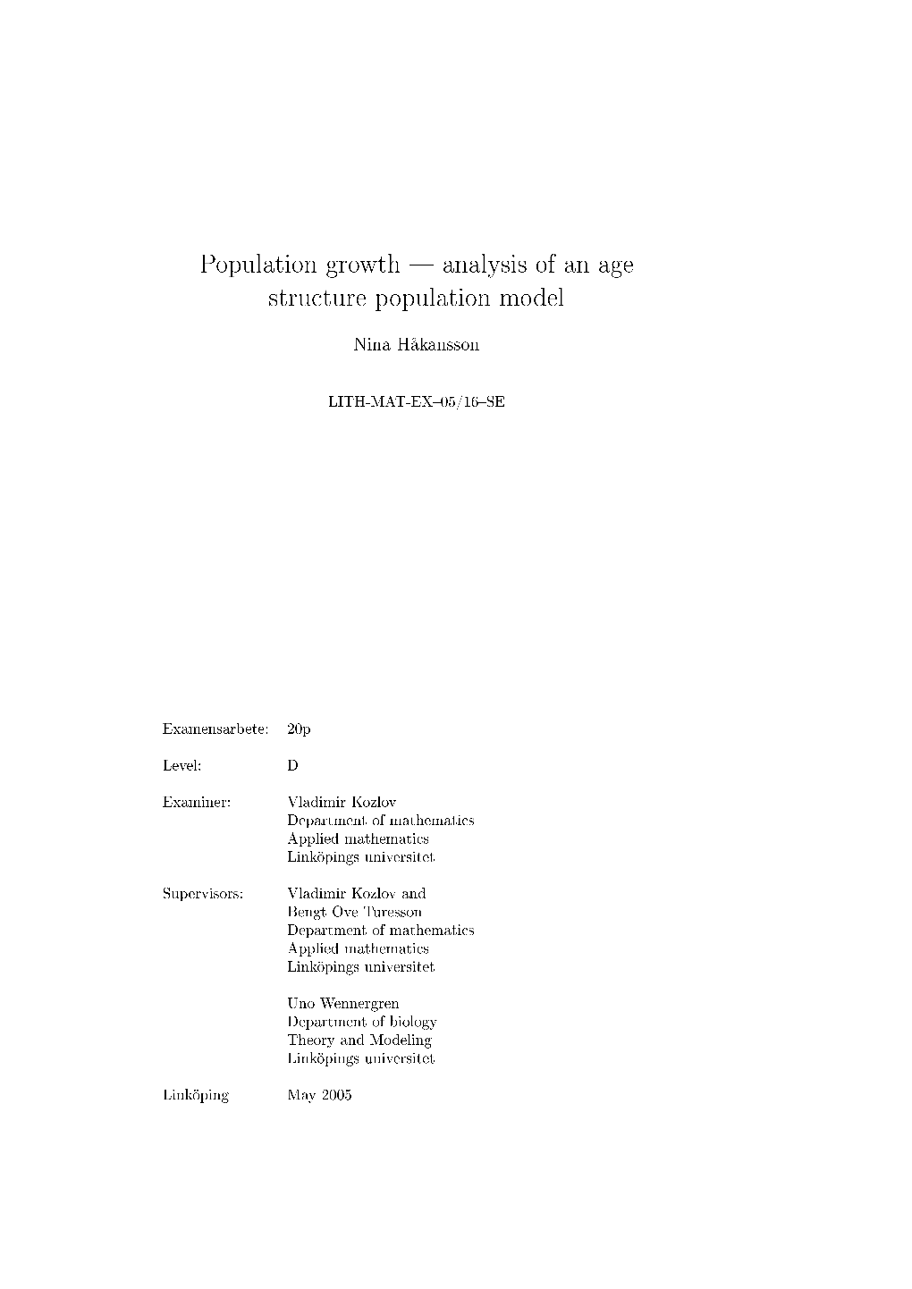 Population Growth Analysis of an Age Structure Population Model