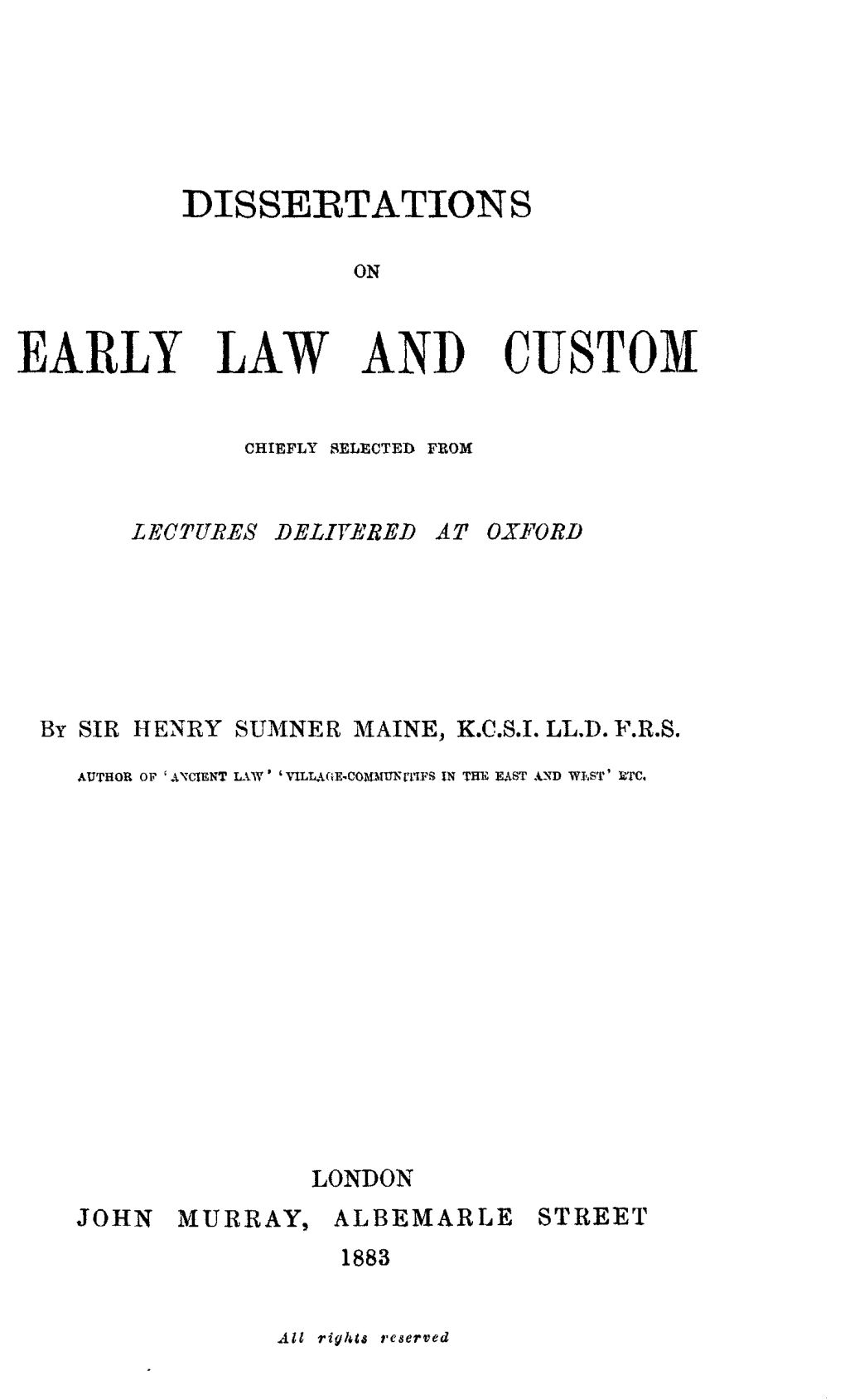 Early Law and Custom