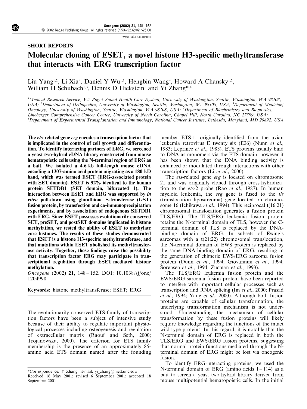 Molecular Cloning of ESET, a Novel Histone H3-Specific