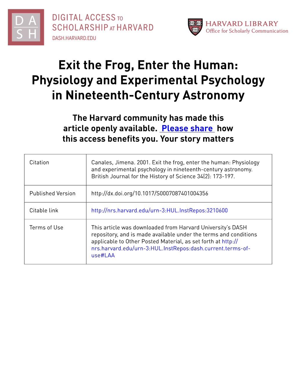 Exit the Frog, Enter the Human: Physiology and Experimental Psychology in Nineteenth-Century Astronomy