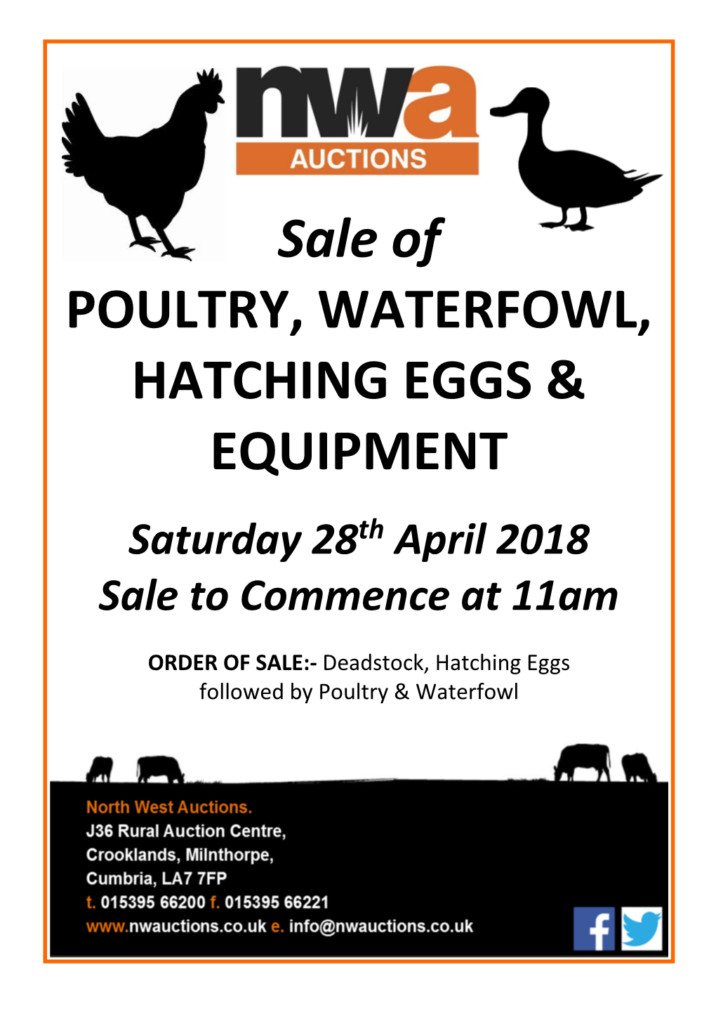 Sale of POULTRY, WATERFOWL, HATCHING EGGS & EQUIPMENT