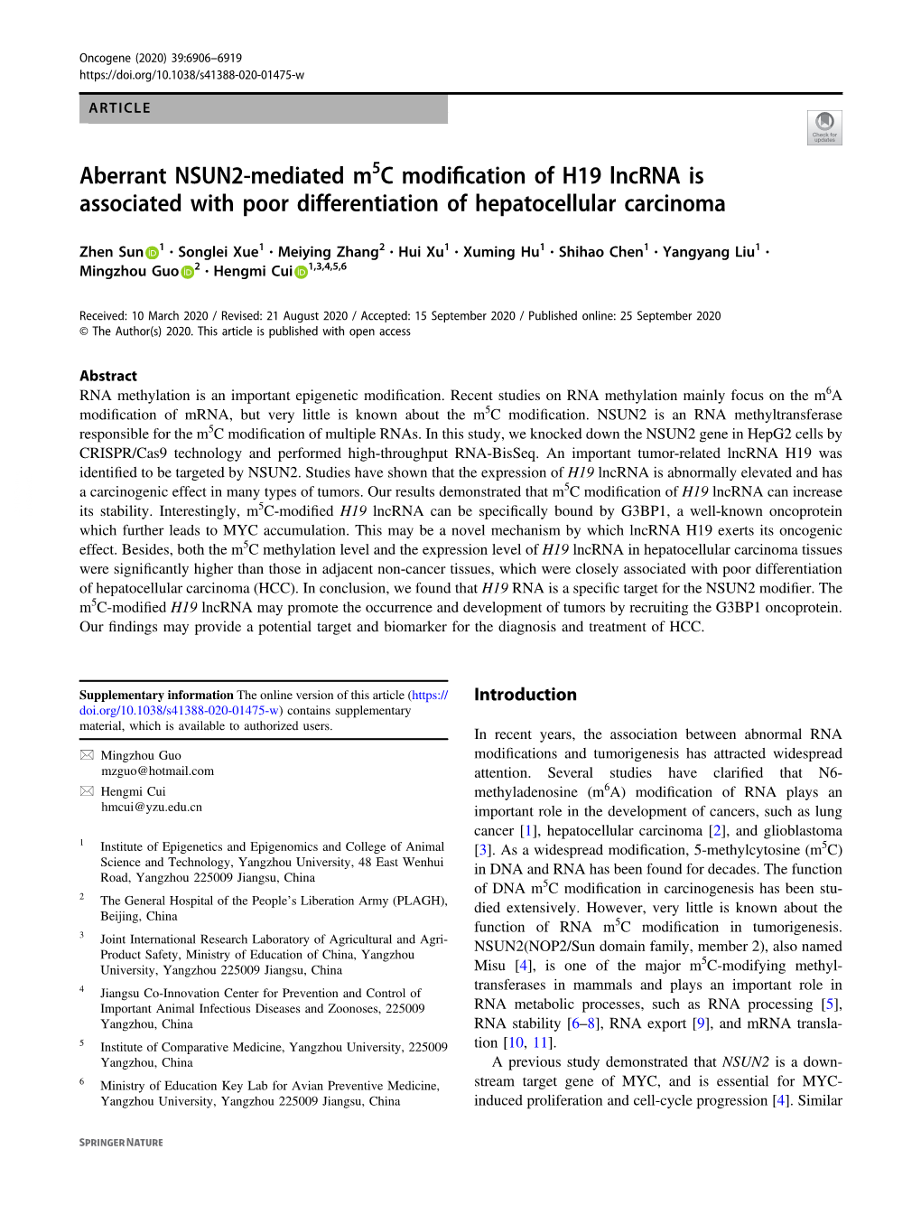 Aberrant NSUN2-Mediated M5c Modification of H19 Lncrna Is