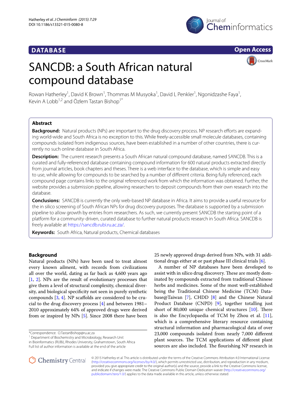 SANCDB: a South African Natural Compound Database