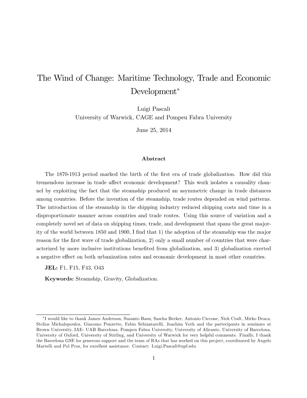 The Wind of Change: Maritime Technology, Trade and Economic