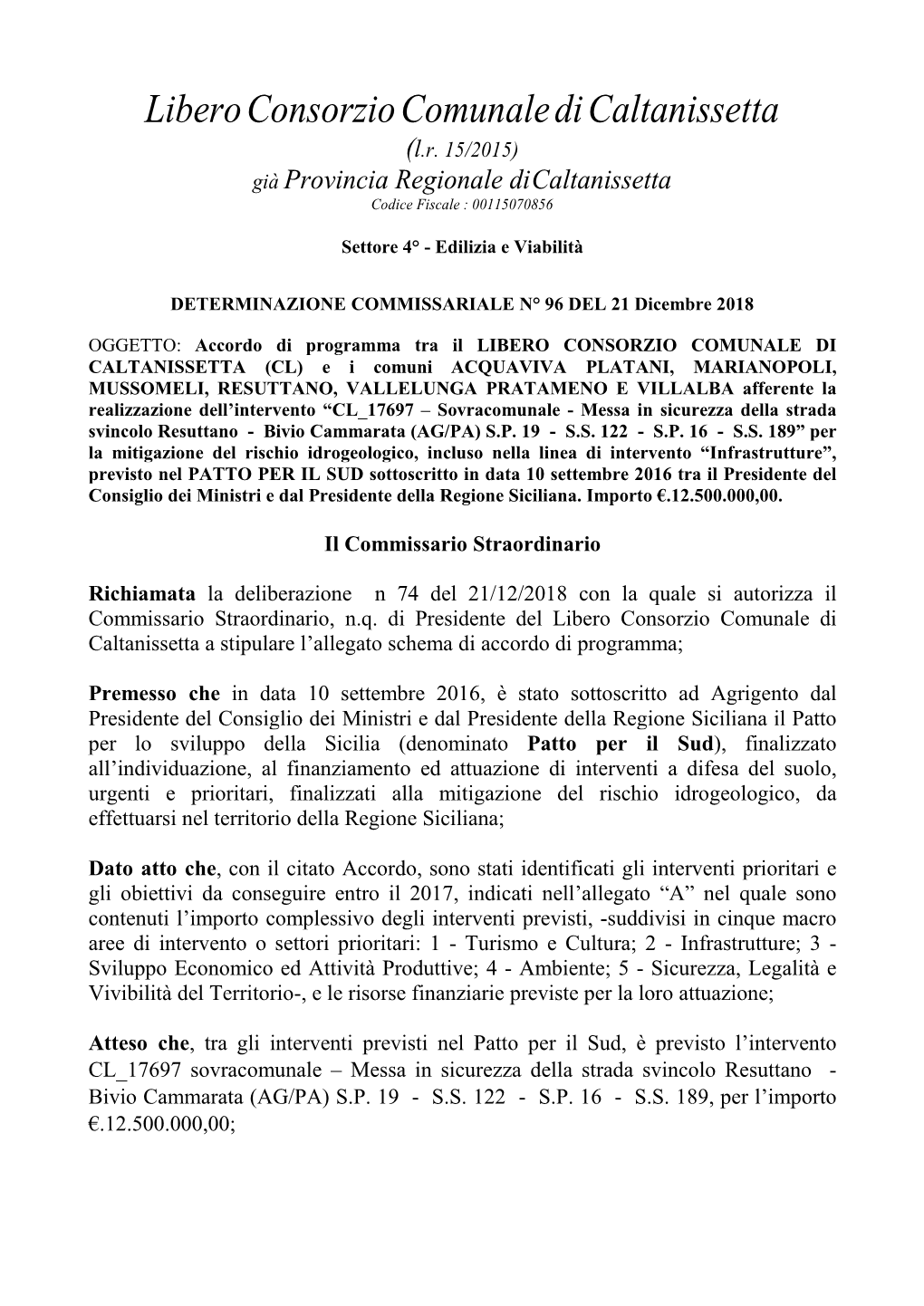 Libero Consorzio Comunale Di Caltanissetta (L.R