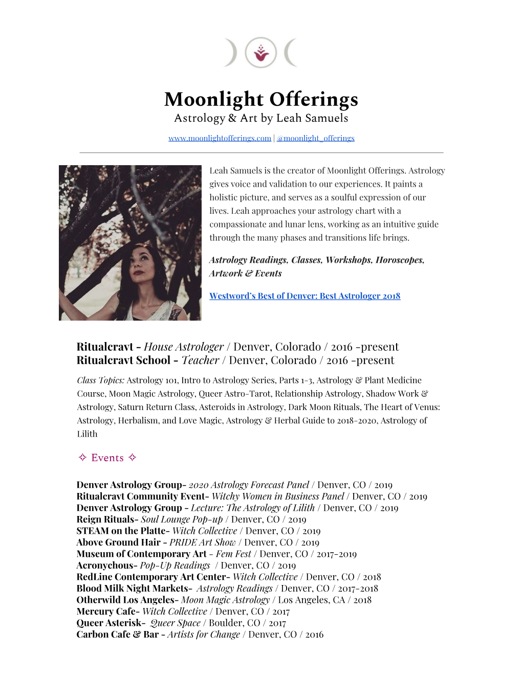 Moonlight Offerings Astrology & Art by Leah Samuels