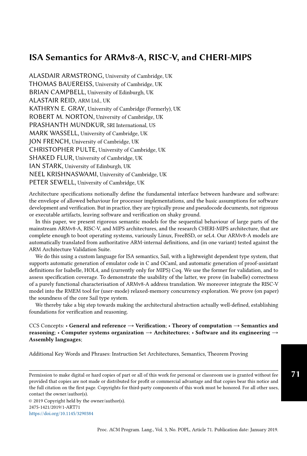 ISA Semantics for Armv8-A, RISC-V, and CHERI-MIPS