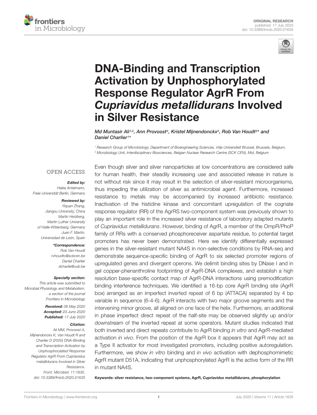 DNA-Binding and Transcription Activation by Unphosphorylated Response Regulator Agrr from Cupriavidus Metallidurans Involved in Silver Resistance