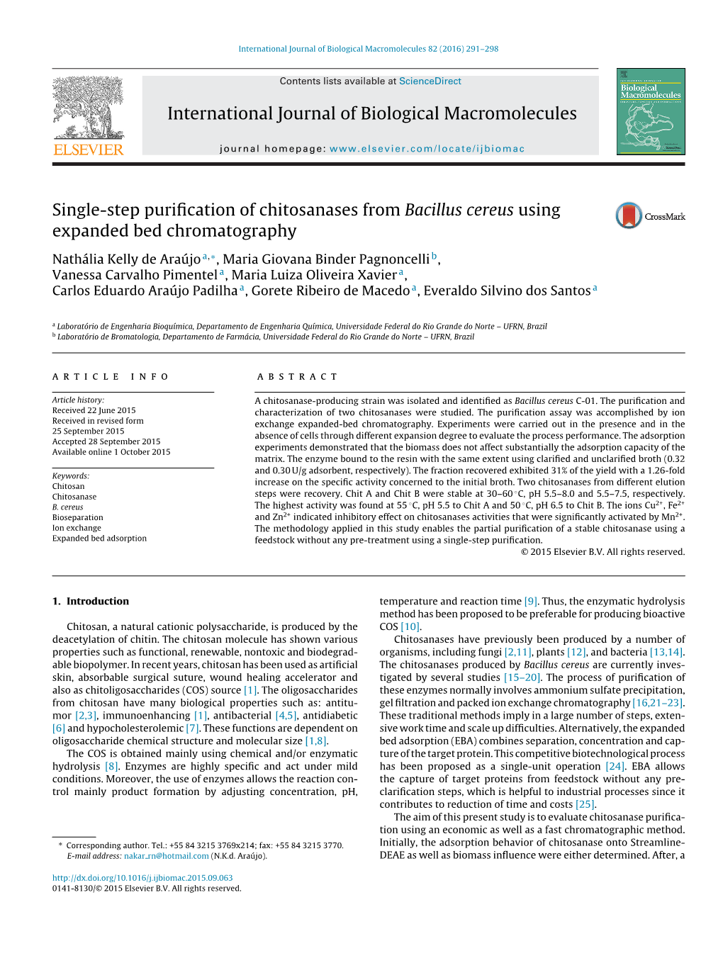 Single-Step Purification of Chitosanases from Bacillus Cereus