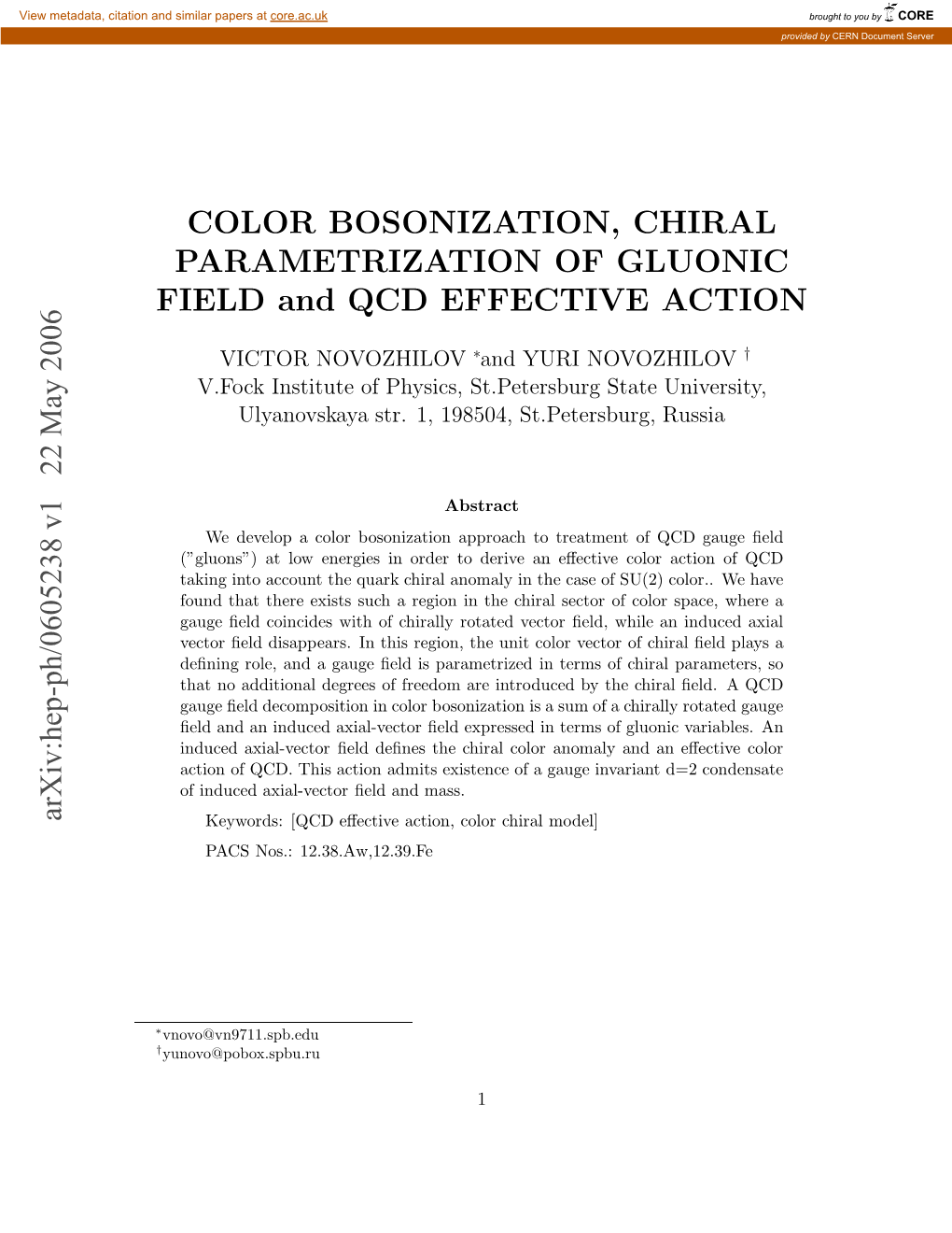 Arxiv:Hep-Ph/0605238 V1 22 May 2006 COLOR BOSONIZATION