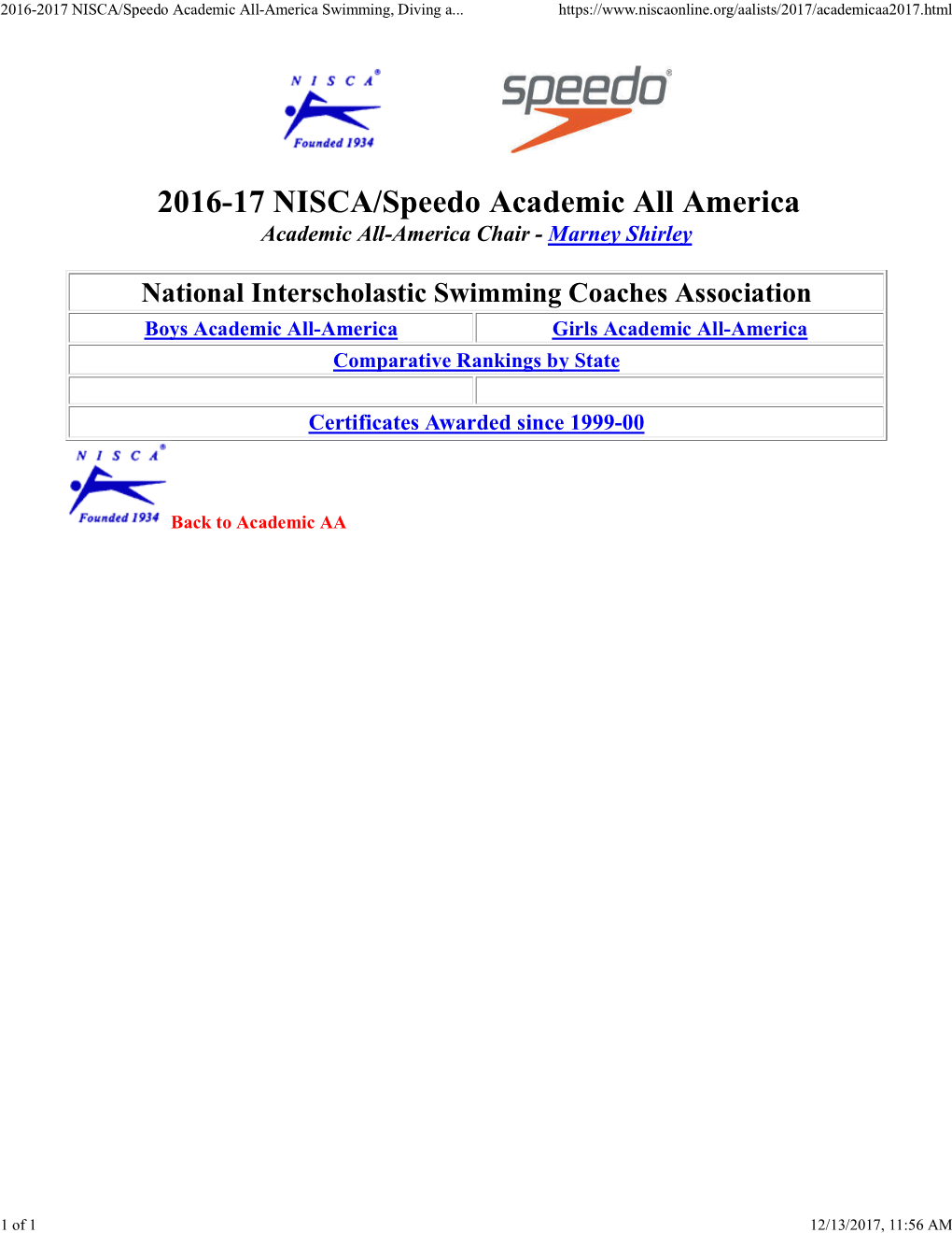 2016-17 NISCA/Speedo Academic All America Academic All-America Chair - Marney Shirley