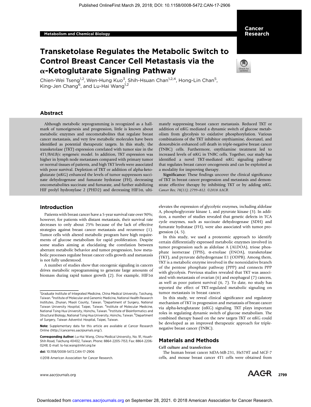 Transketolase Regulates the Metabolic Switch to Control Breast