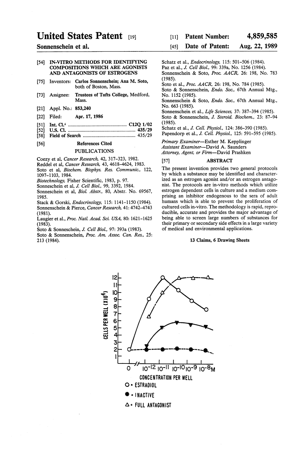 United States Patent (19) 11 Patent Number: 4859,585 Sonnenschein Et Al