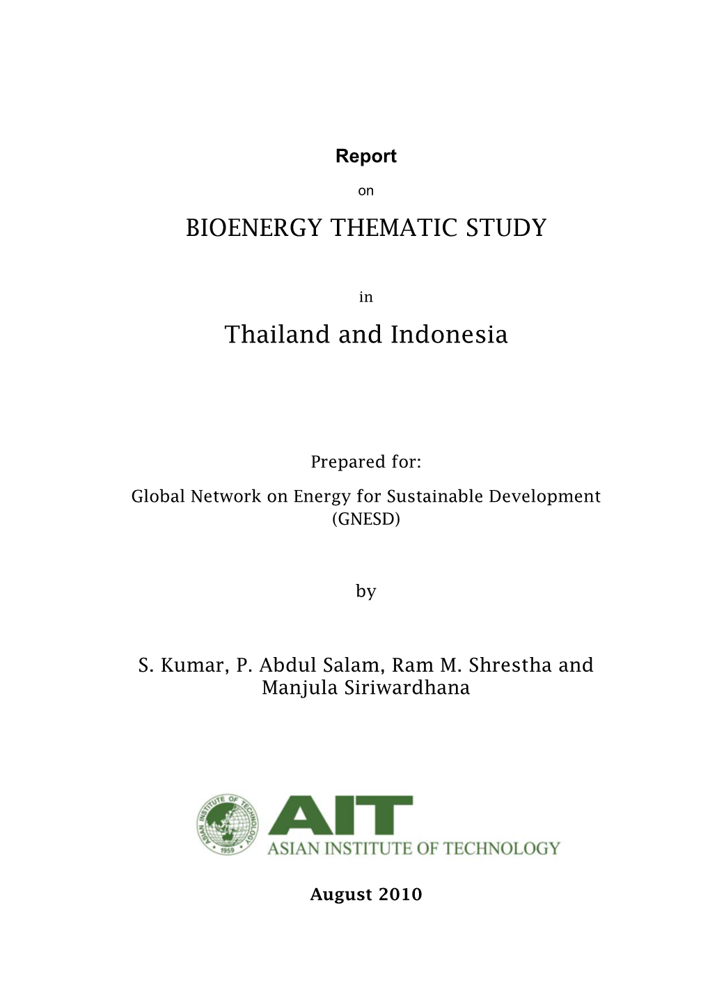 Report on Bioenergy Thematic Study in Thailand and Indonesia