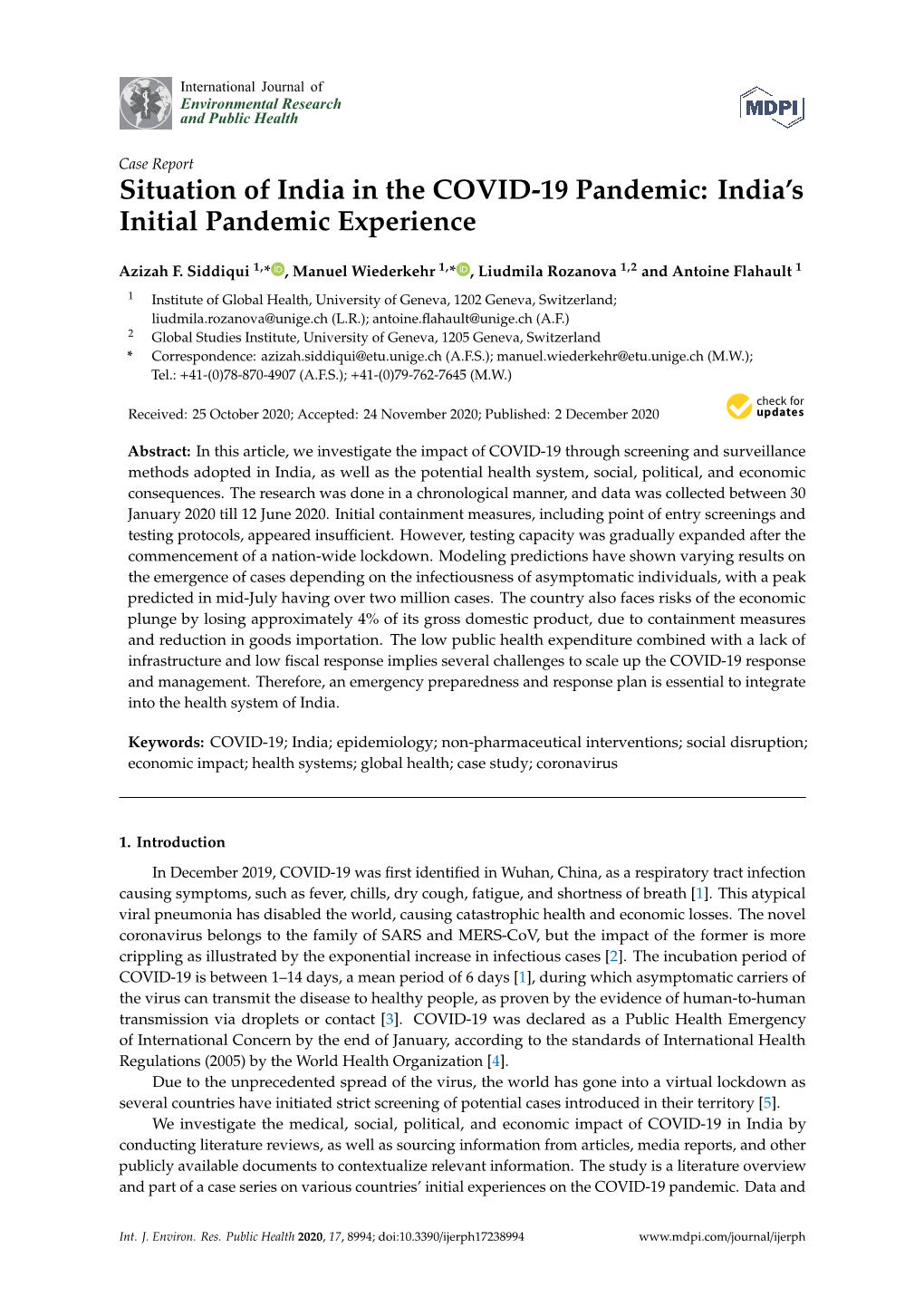 Situation of India in the COVID-19 Pandemic: India’S Initial Pandemic Experience