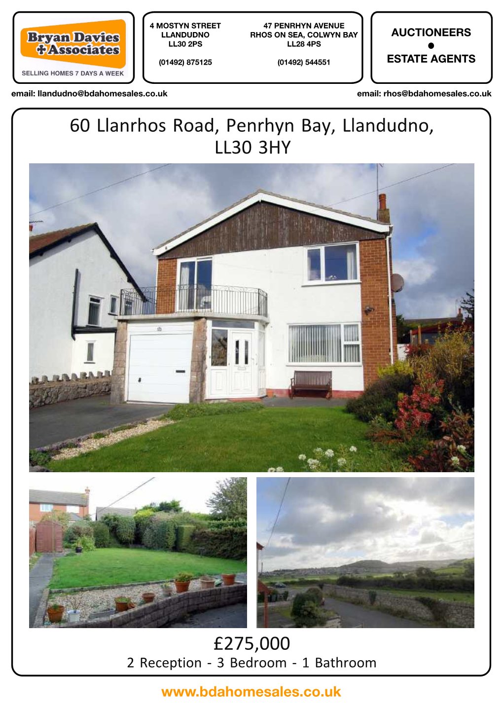 60 Llanrhos Road, Penrhyn Bay, Llandudno, LL30 3HY £275,000