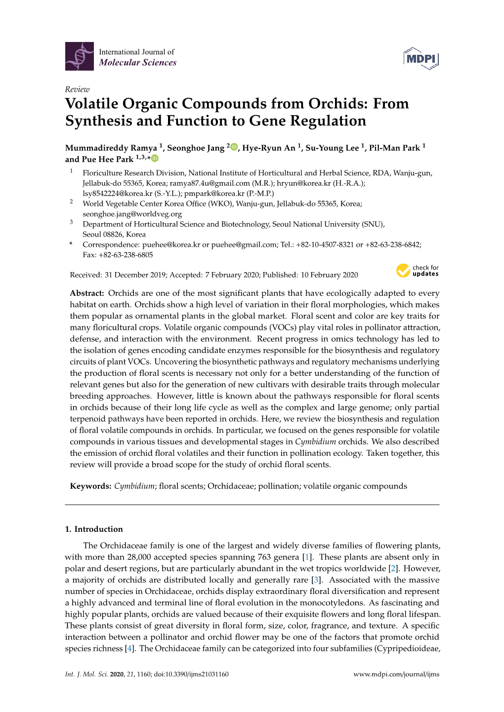 Volatile Organic Compounds from Orchids: from Synthesis and Function to Gene Regulation