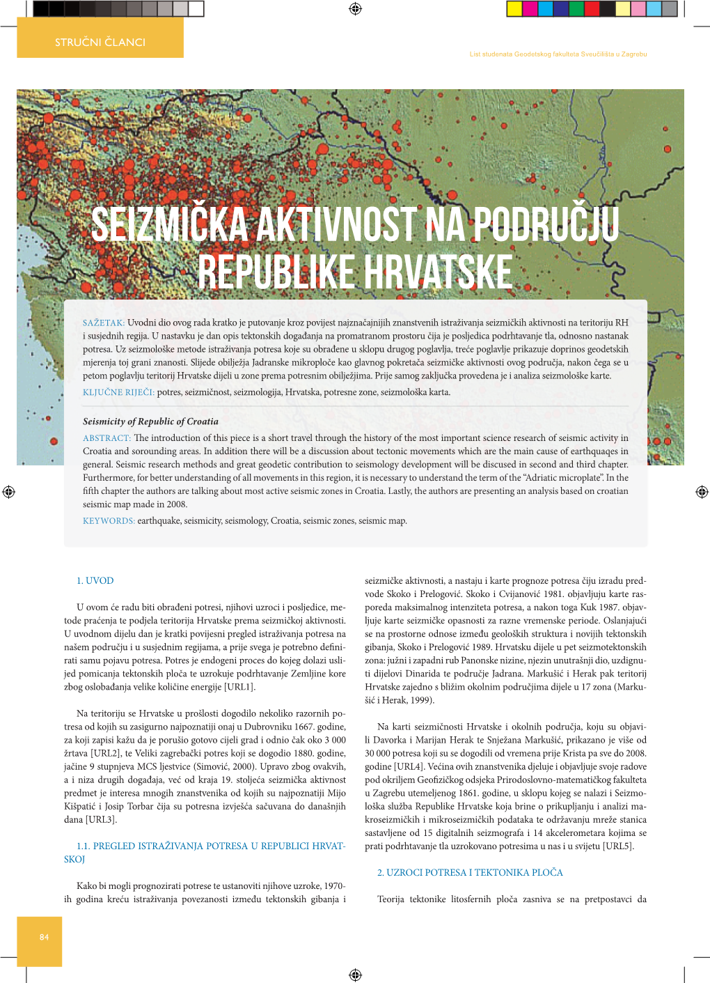 Seizmička Aktivnost Na Području Republike Hrvatske