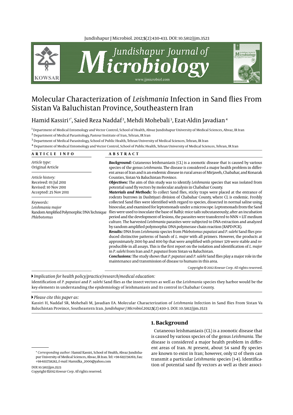 Molecular Characterization of Leishmania Infection in Sand Flies