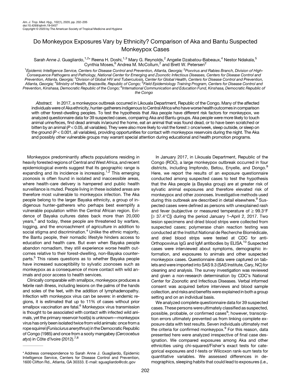 Do Monkeypox Exposures Vary by Ethnicity? Comparison of Aka and Bantu Suspected Monkeypox Cases