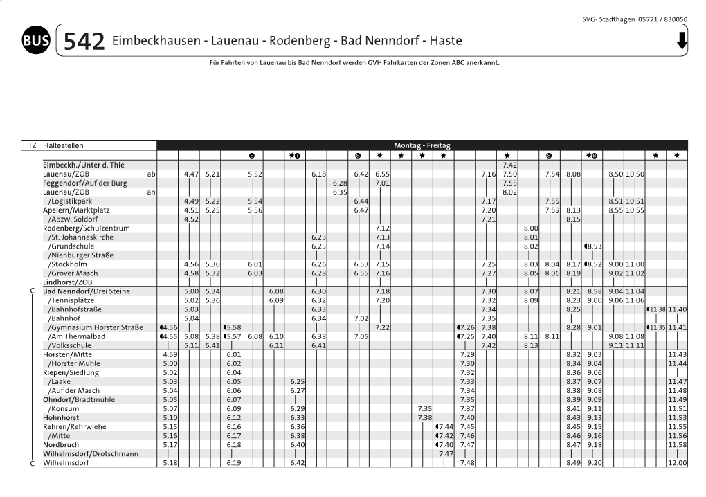 BUS 542 Eimbeckhausen - Lauenau - Rodenberg - Bad Nenndorf - Haste Für Fahrten Von Lauenau Bis Bad Nenndorf Werden GVH Fahrkarten Der Zonen ABC Anerkannt