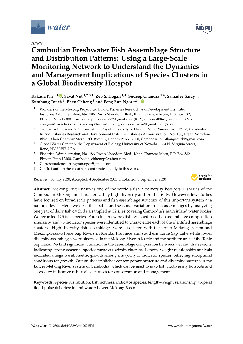 Cambodian Freshwater Fish Assemblage Structure And