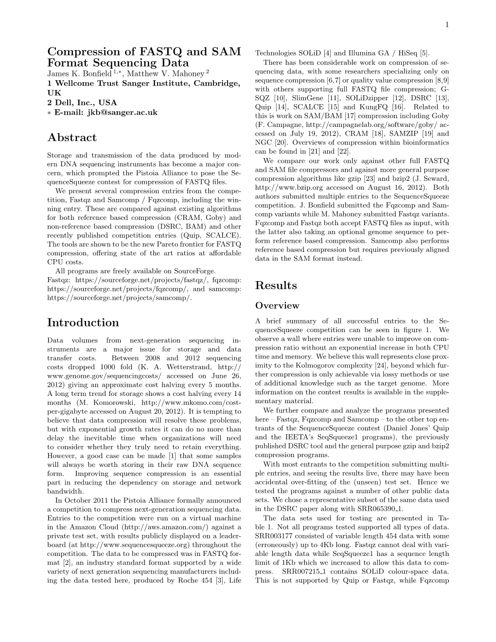 Compression of FASTQ and SAM Format Sequencing