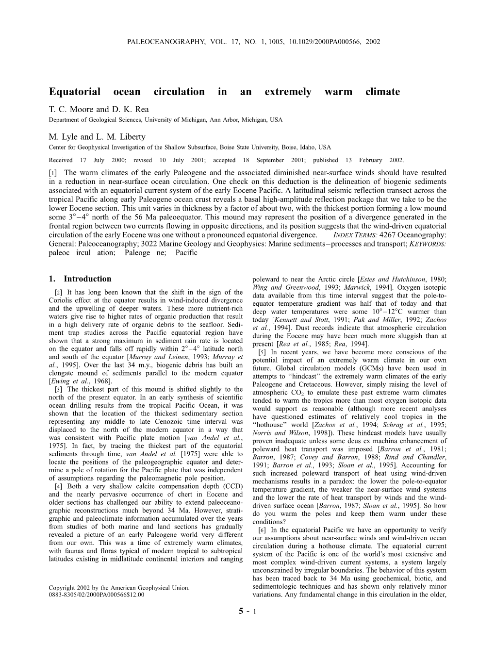 Equatorial Ocean Circulation in an Extremely Warm Climate T