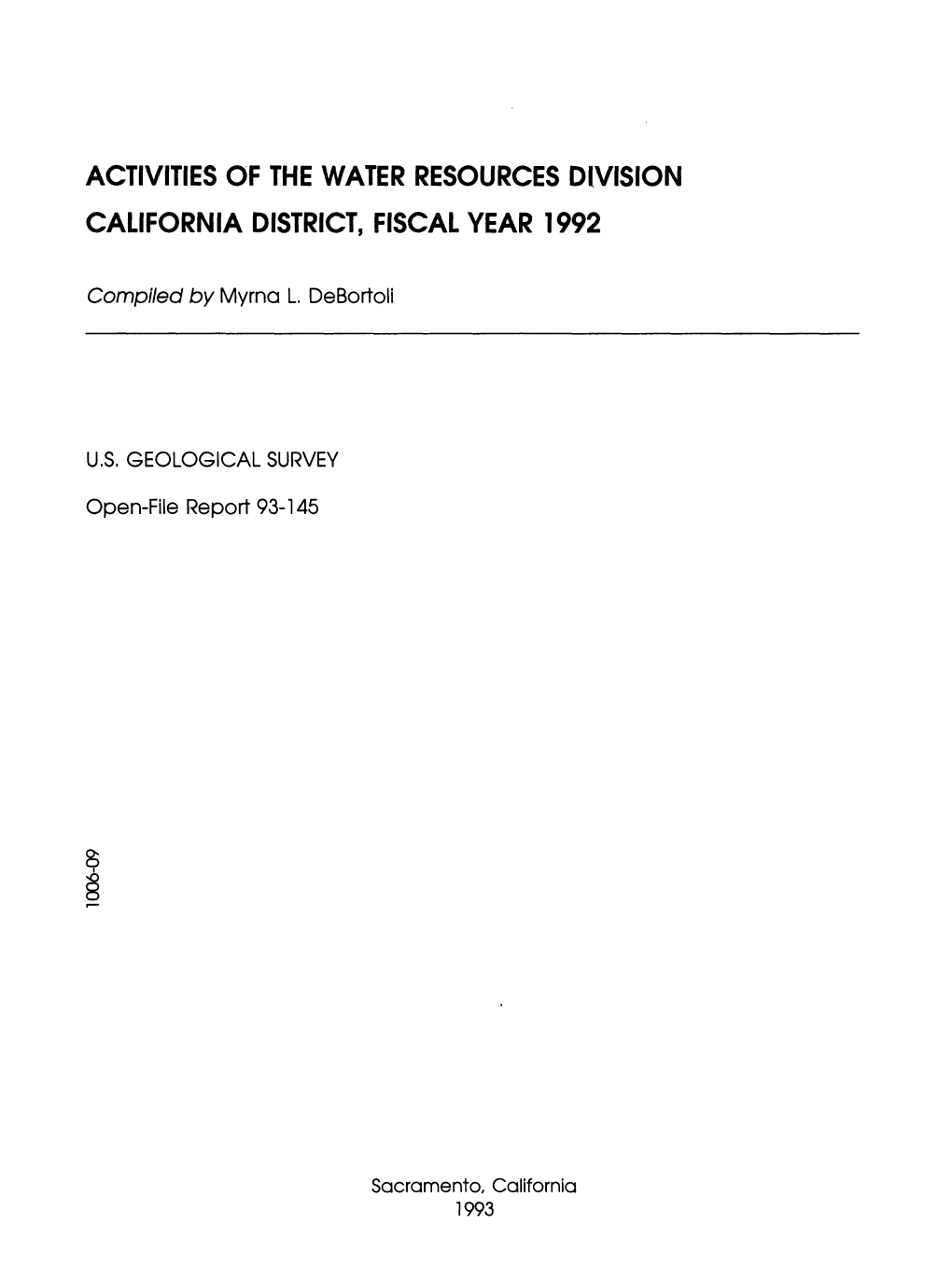 Activities of the Water Resources Division California District, Fiscal Year 1992