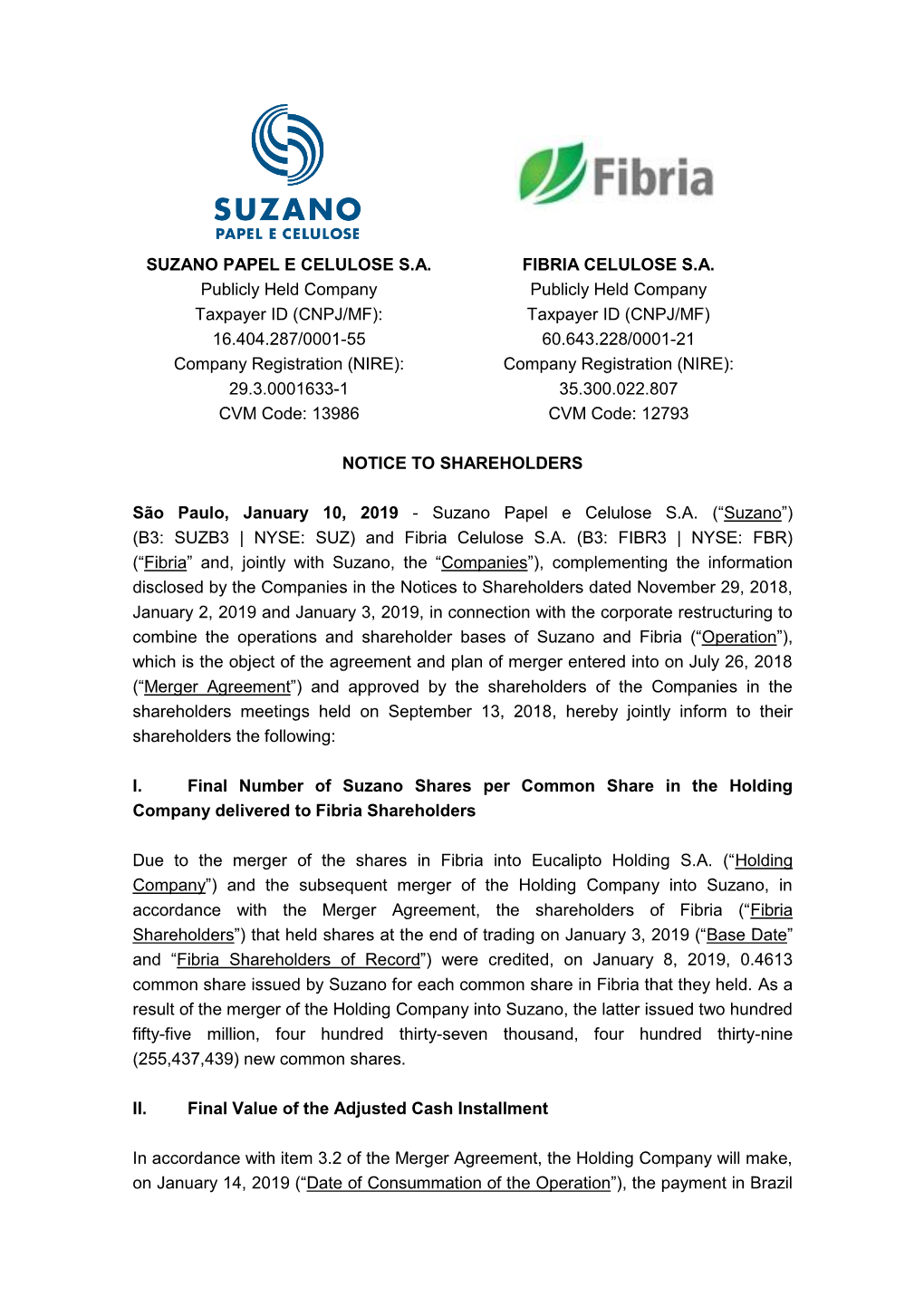 SUZANO PAPEL E CELULOSE S.A. Publicly Held Company Taxpayer