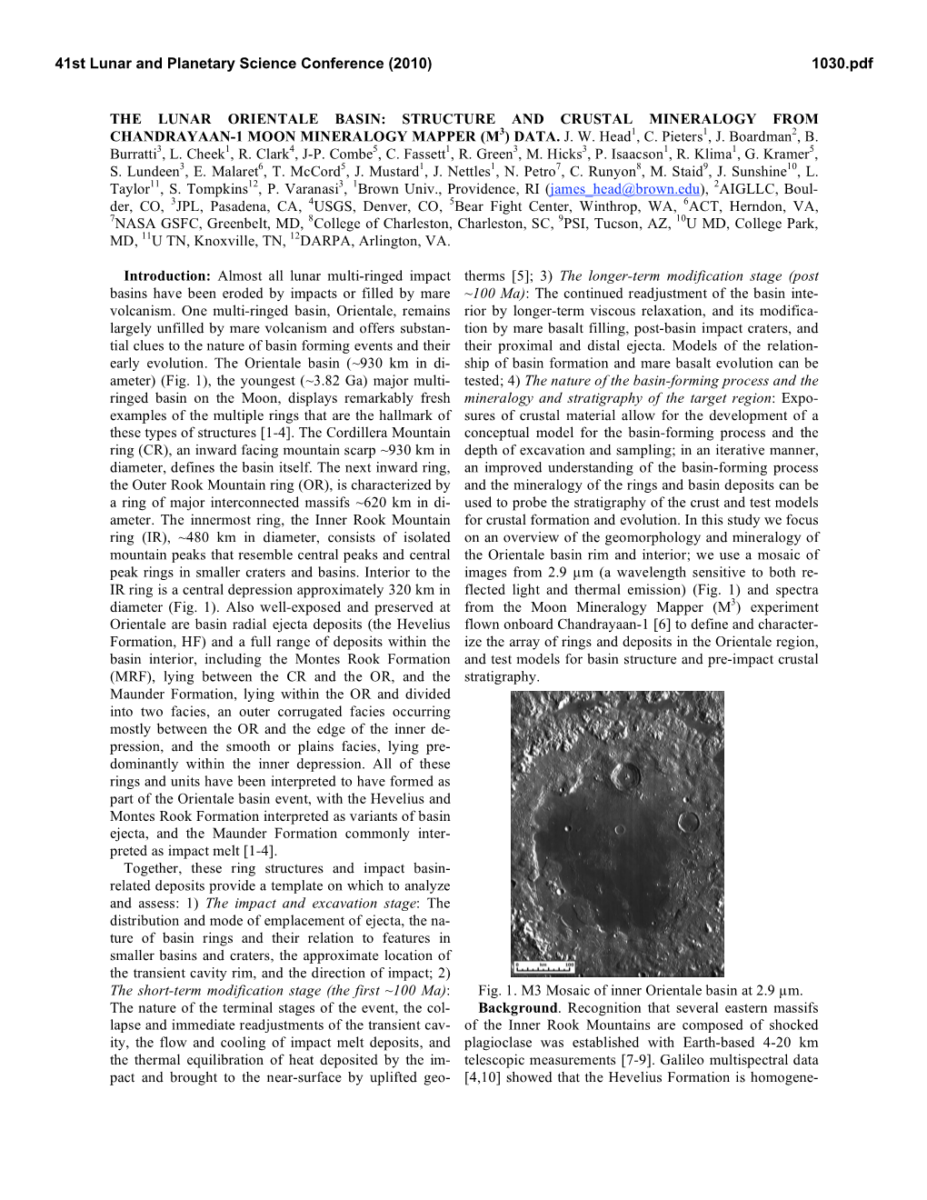 The Lunar Orientale Basin: Structure and Crustal Mineralogy from Chandrayaan-1 Moon Mineralogy Mapper (M3) Data