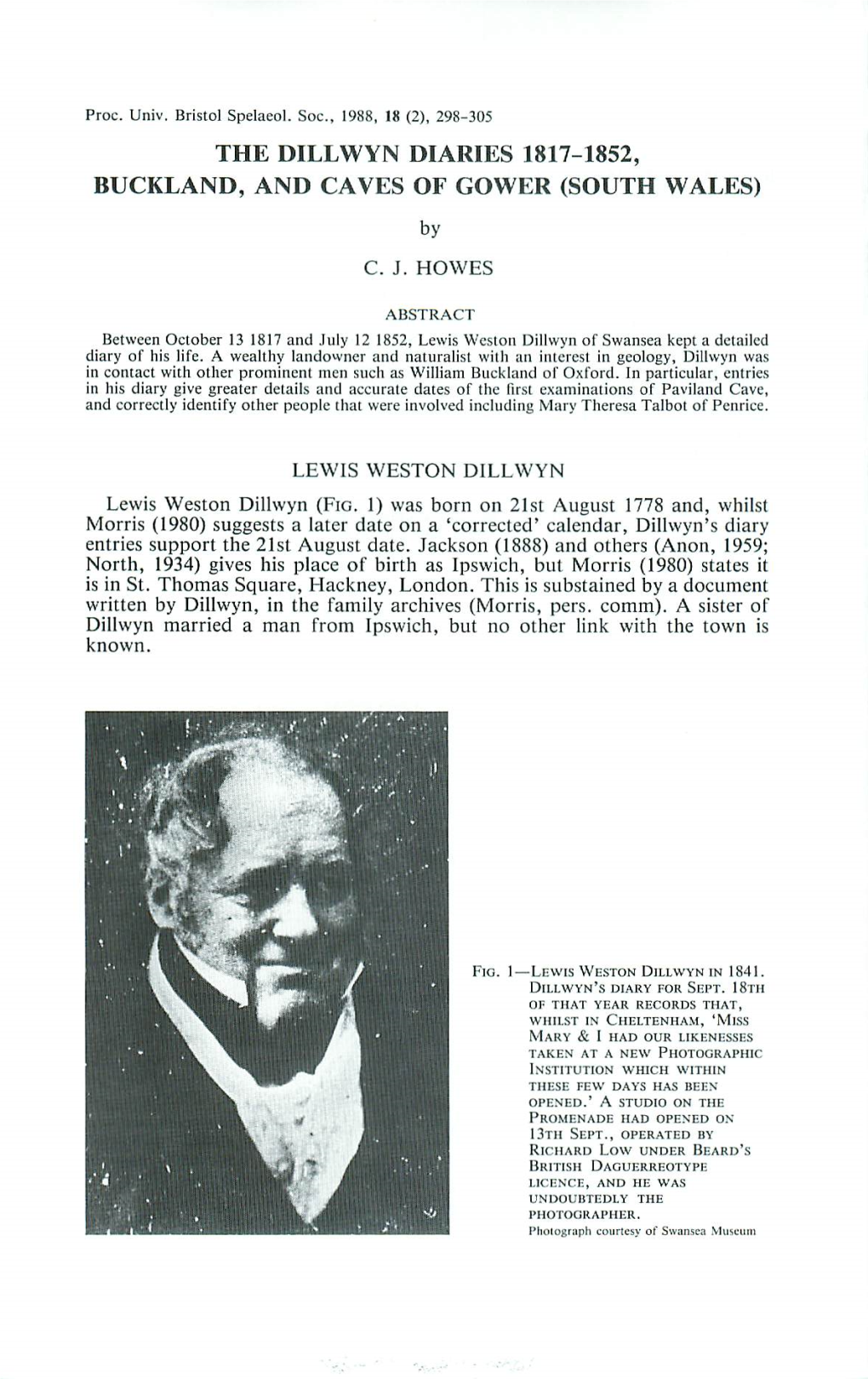 The Dillwyn Diaries 1817-1852, Buckland, and Caves of Gower (Southwales)