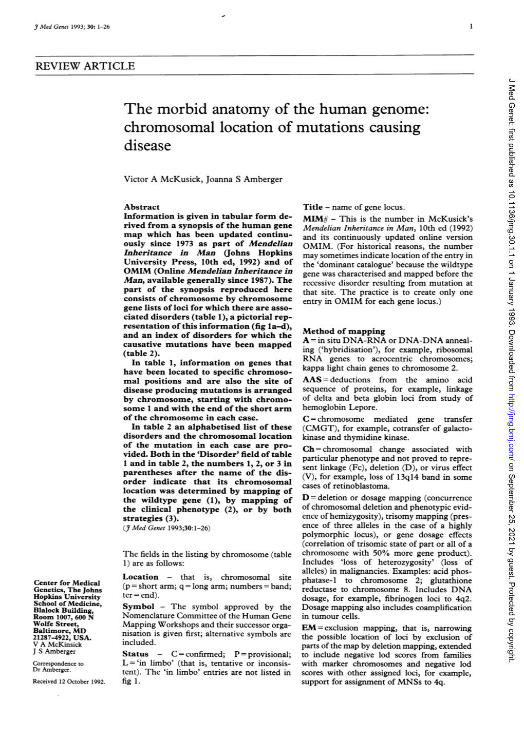 The Morbid Anatomy of the Human Genome: Chromosomal Location of Mutations Causing Disease