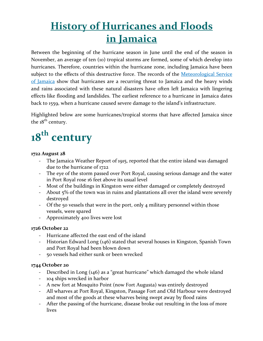 History of Hurricanes & Floods