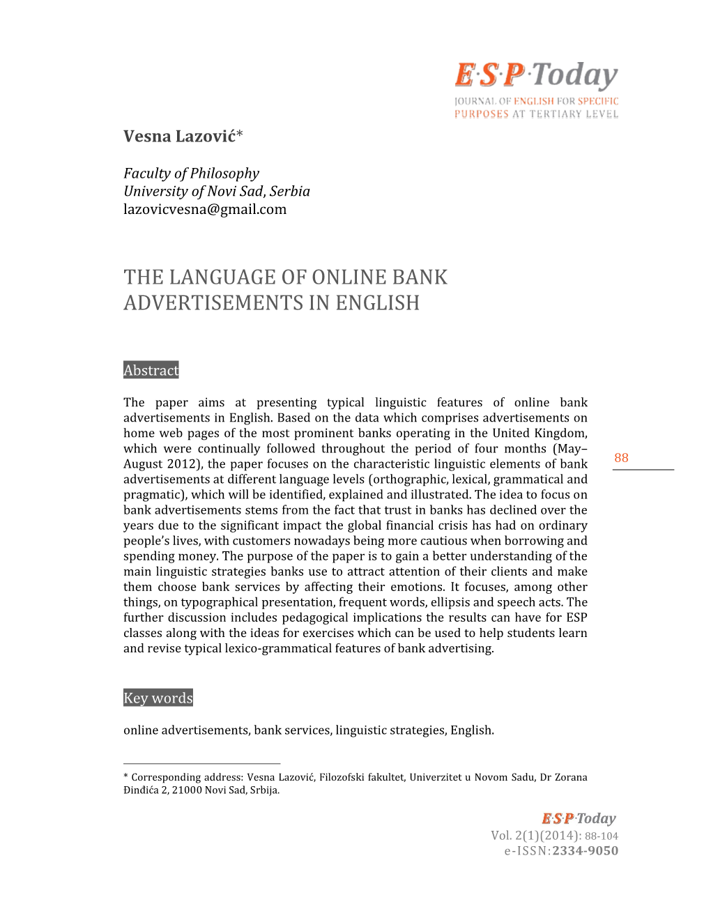 The Language of Online Bank Advertisements in English
