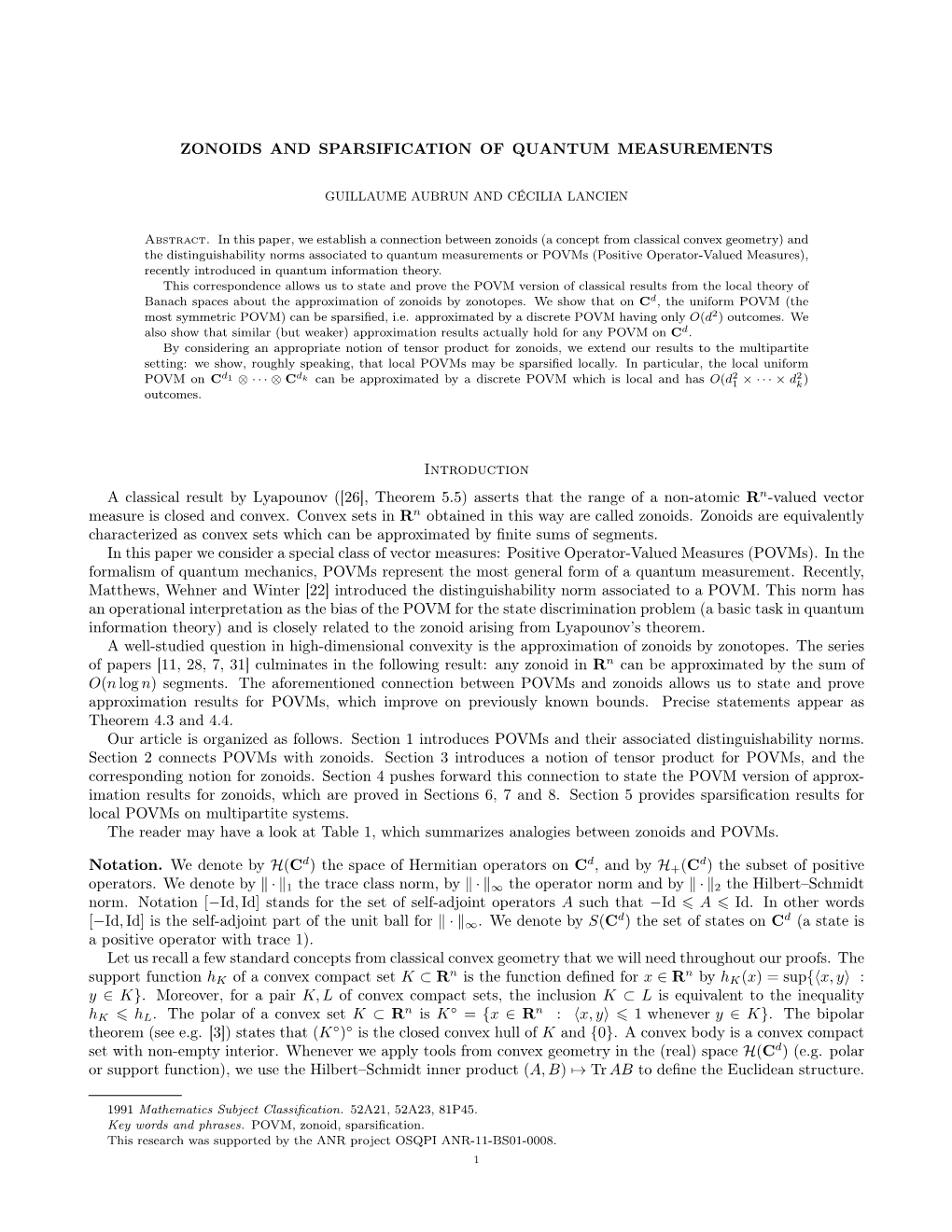 Zonoids and Sparsification of Quantum Measurements