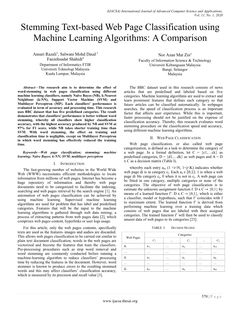 Stemming Text-Based Web Page Classification Using Machine Learning Algorithms: a Comparison