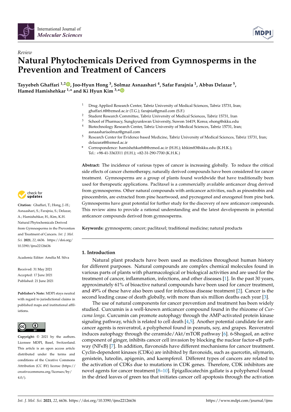 Natural Phytochemicals Derived from Gymnosperms in the Prevention and Treatment of Cancers