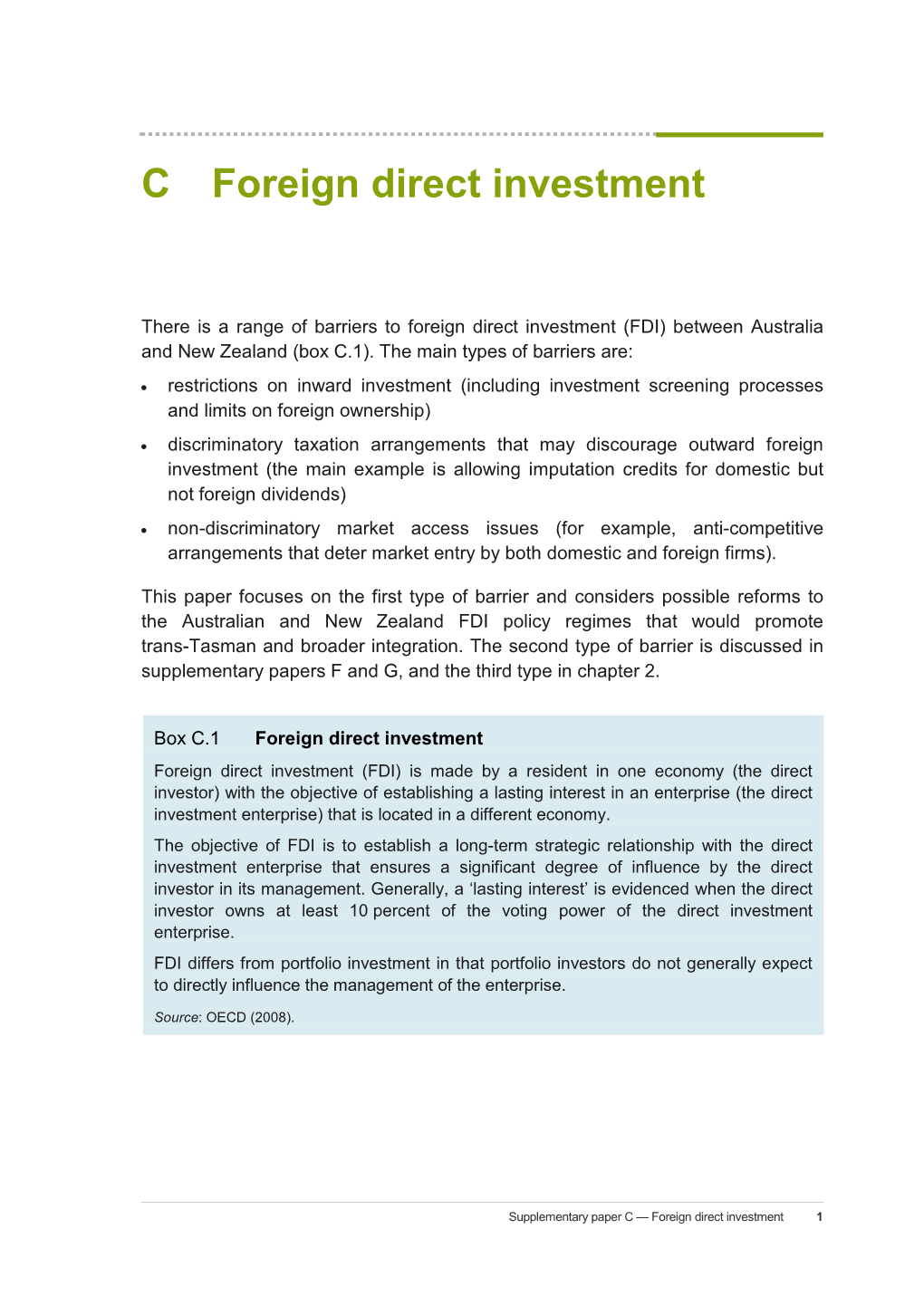 Supplementary Paper C Foreign Direct Investment